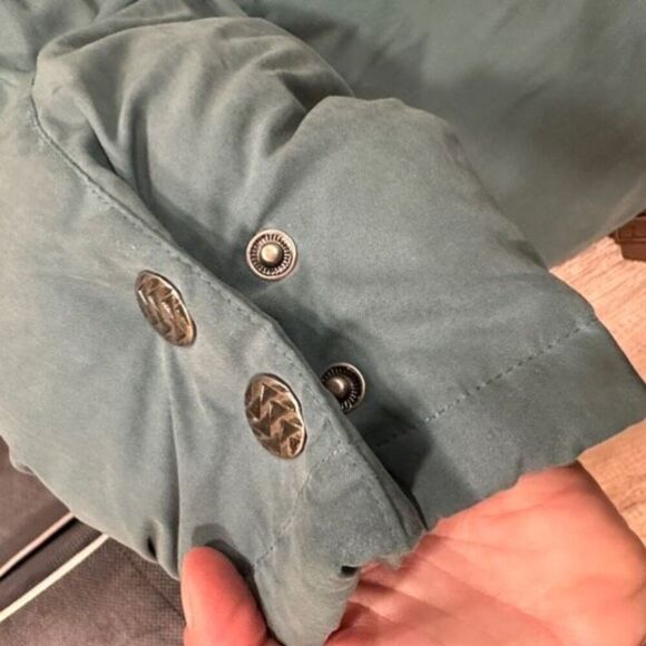 Vintage Utex Women's Snap Front Quilted Down Fur Trim Long Coat Jacket Green 10 - Picture 6 of 16